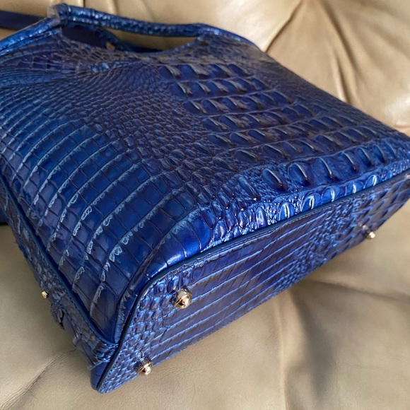 Brahmin Woven LEATHER Vista Blue Eldorado Elaine Bag Croc Tassel Charm - Picture 7 of 14